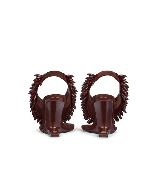 Balmain Brown No Wedge Beaded Suede Sandals
