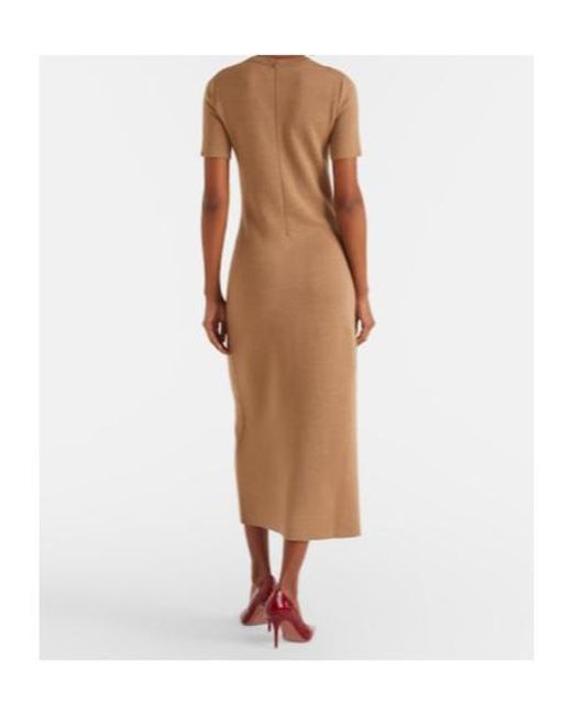 Oscar de la Renta Brown Foxgloves Wool-Blend Midi Dress