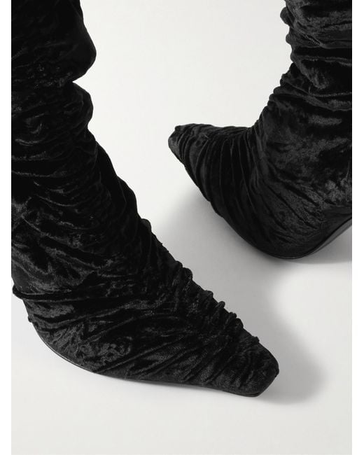Jimmy Choo Black Lotta 100 Ruched Crushed-Velvet Over-The-Knee Boots