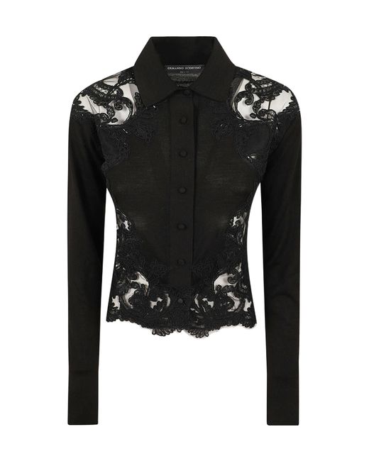 Ermanno Scervino Black Sheer Lace Panel Shirt