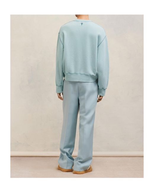AMI Blue Embroidered-Logo Cotton Sweatshirt for men