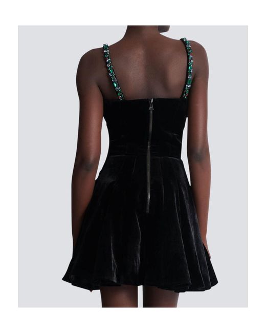 Balmain Black Embellished Strappy Velvet Dress