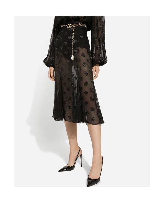 Dolce & Gabbana Black All-Over Dg Logo High Waist Godet Skirt