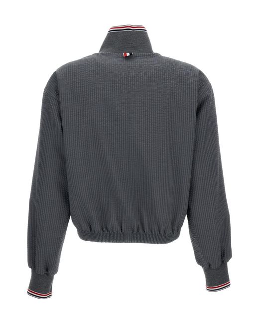 Thom Browne Gray Seersucker Zip Up Track Jacket