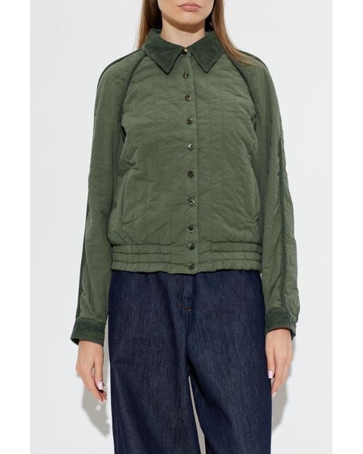Dries Van Noten Green Long-Sleeved Button Jacket