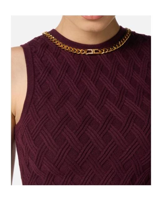 Elisabetta Franchi Purple Diamond Pattern Knitted Top