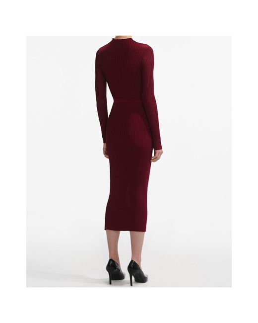 Self-Portrait Red Cut-Out Detailed Knitted Midi Dress
