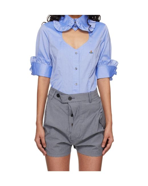 Vivienne Westwood Blue Ruffle Detailed Short-Sleeved Shirt