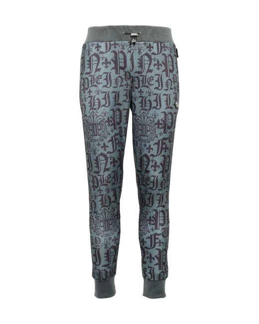 Philipp Plein Blue Gothic Plein-Print Track Pants for men