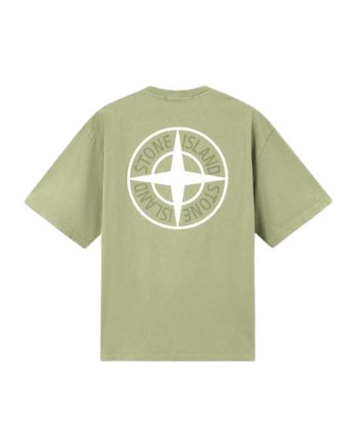Stone Island Green Logo Printed Crewneck T-Shirt for men