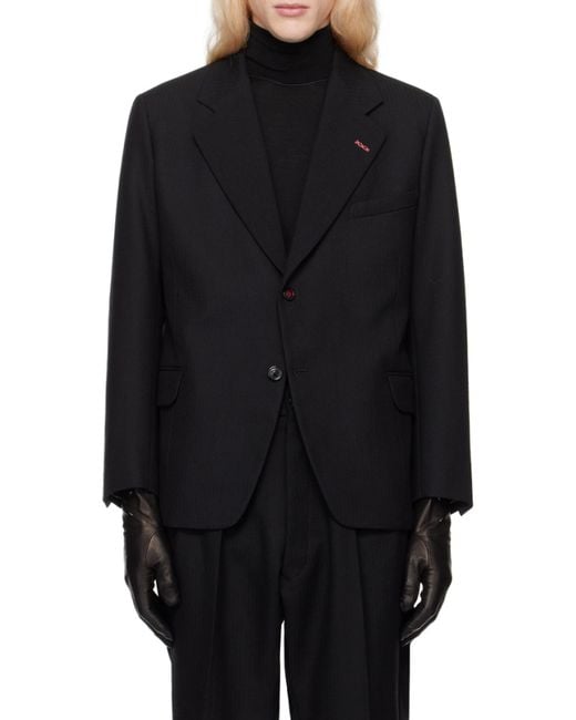 Maison Margiela Black Herringbone Single-Breasted Blazer for men