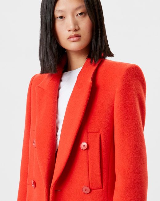 Isabel Marant Red Lileya Double Breasted Virgin Wool Coat
