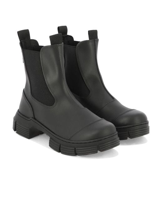 Ganni Black Citty Round-Toe Slip-On Ankle Boots