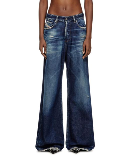 DIESEL Blue Frayed Wide-Leg Jeans