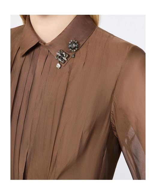 Max Mara Brown Crystal-Embellished Pleated Midi Dress