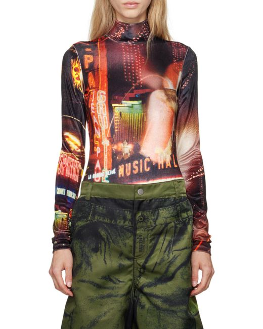 Jean Paul Gaultier Red Pigalle Printed Velvet Bodysuit