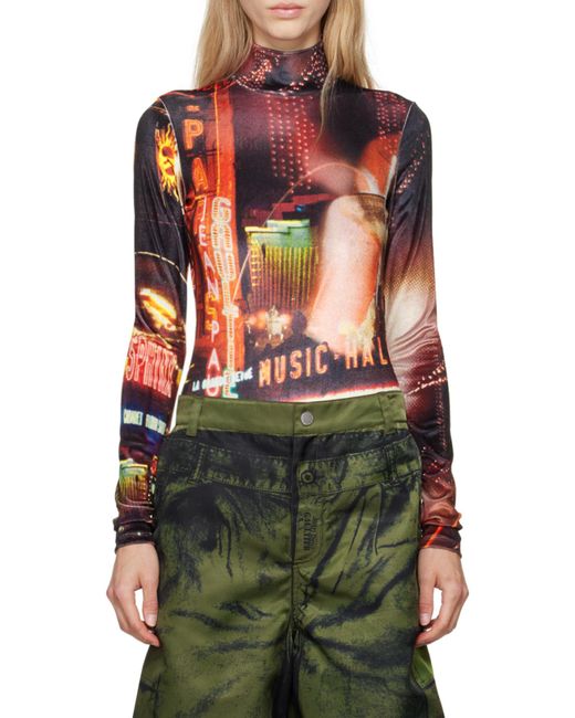 Jean Paul Gaultier Red Pigalle Printed Velvet Bodysuit