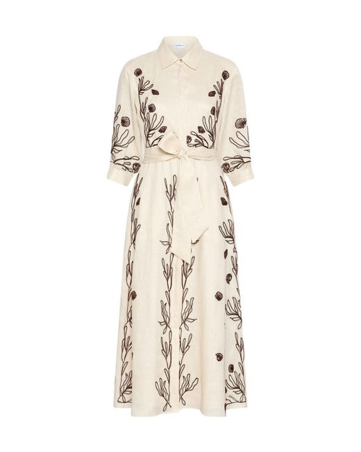 Marella Natural Embroidered Linen Dress