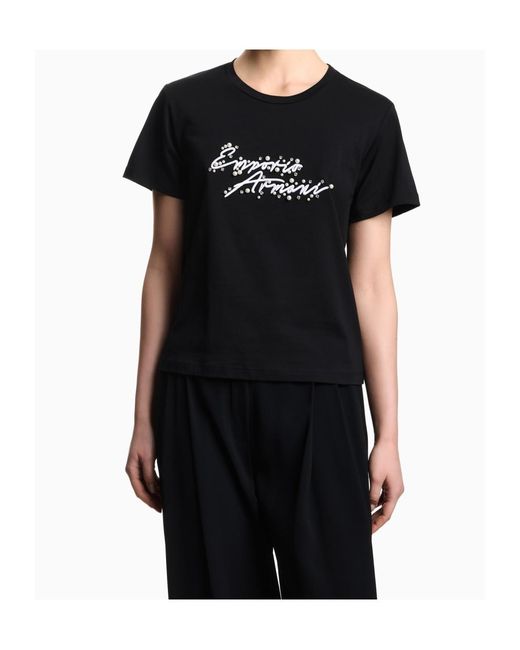Emporio Armani Black Jersey T-Shirt With Logo Embroidery