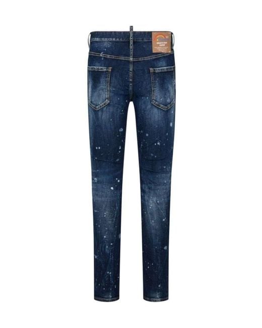 DSquared² Blue Sprayed Effect Straight-Leg Distressed Jeans for men