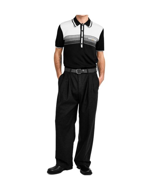 Amiri Black Color-Block Hollow Knit Short-Sleeve Polo for men