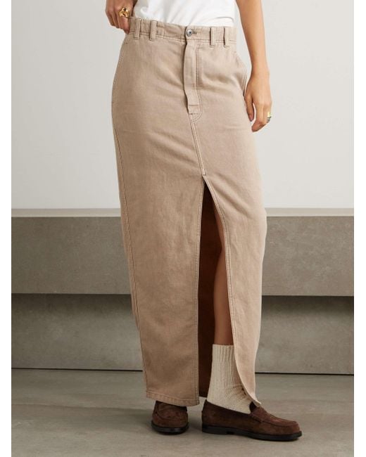 Brunello Cucinelli Natural Logo Patch High-Waisted Skirt