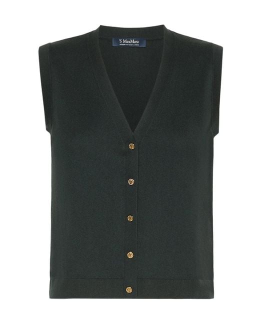 Max Mara Green V-Neck Button-Up Vest