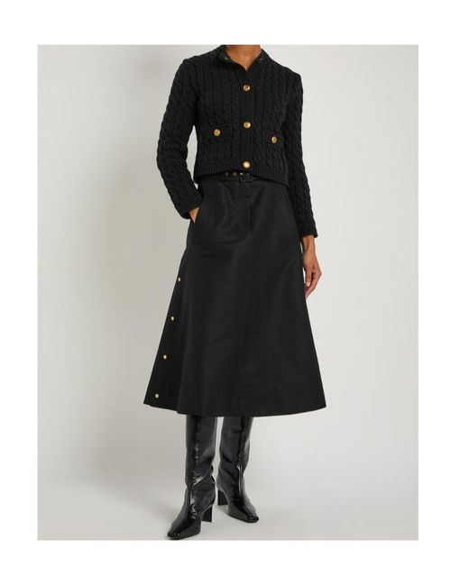 Moncler Black Belted Cotton-Poplin Midi Skirt