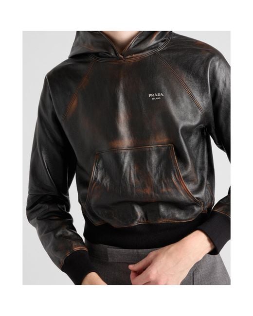 Prada Black Nappa Leather Hoodie for men