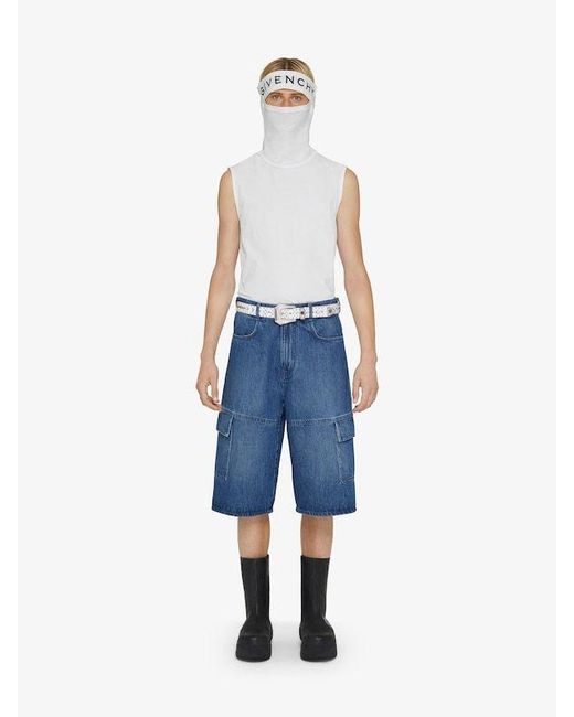 Givenchy Blue Multicutted Denim Cargo Shorts for men