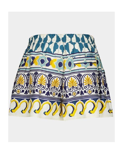 LaDoubleJ Blue Abstract-Pattern Cotton Shorts
