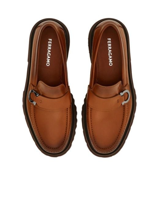 Ferragamo Brown Loafers With Gancini Embellishment for men