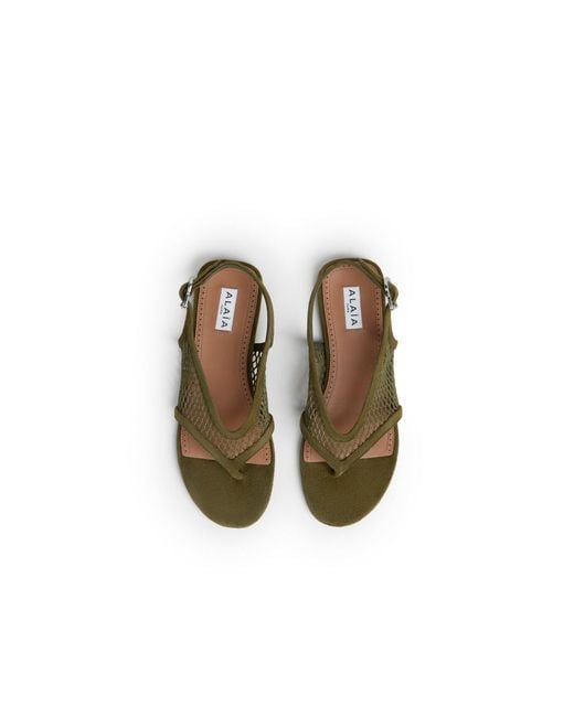 Alaïa Green Fishnet Flat Sandals