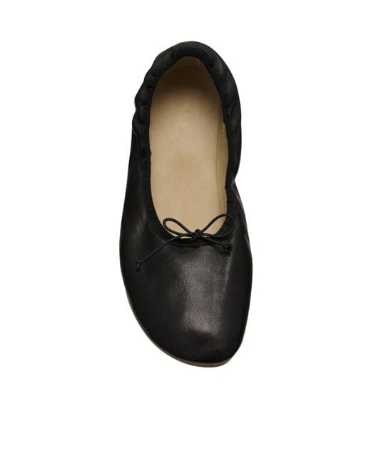 The Row Black Gathered Leather Ballet Flats