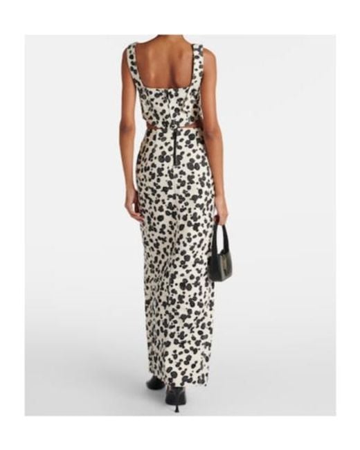 Area White Dalmatian Front-Slit Denim Maxi Skirt