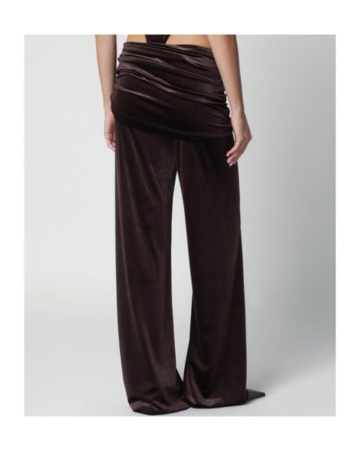 ANDAMANE Black Velvet-Effect Trousers With Draped Waistband
