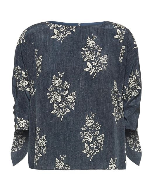 Weekend by Maxmara Blue Printed Silk Crepe De Chine Blouse