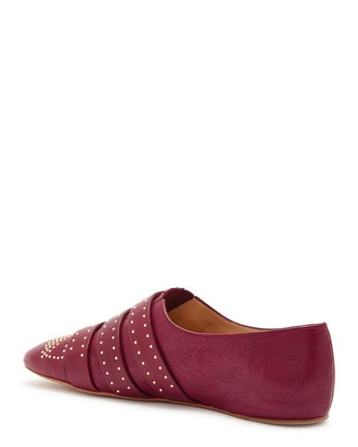 Chloé Red Susan Stud-Embellished Grained Leather Flats