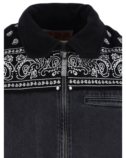 PDF CHANNEL Black Pdf Paisley Bandana Denim Jacket for men