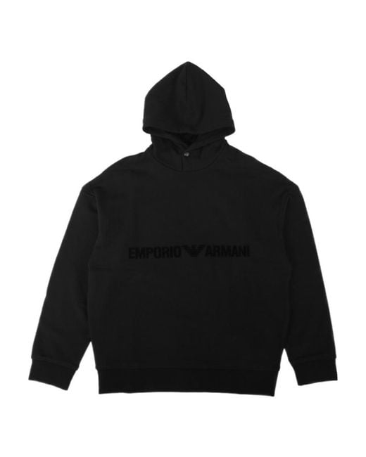 Emporio Armani Black Hooded Design Sweater for men
