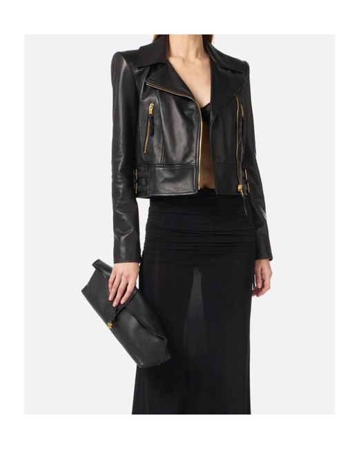 Elisabetta Franchi Blue Leather Biker Jacket