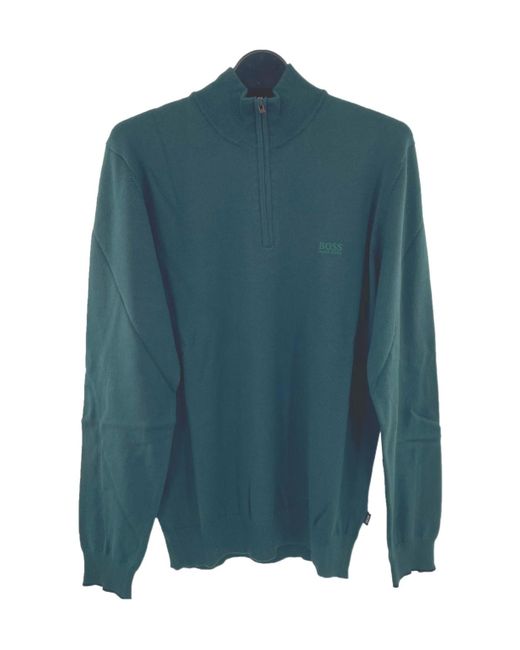 Boss Blue Zippered Long-Sleeved Sweater for men