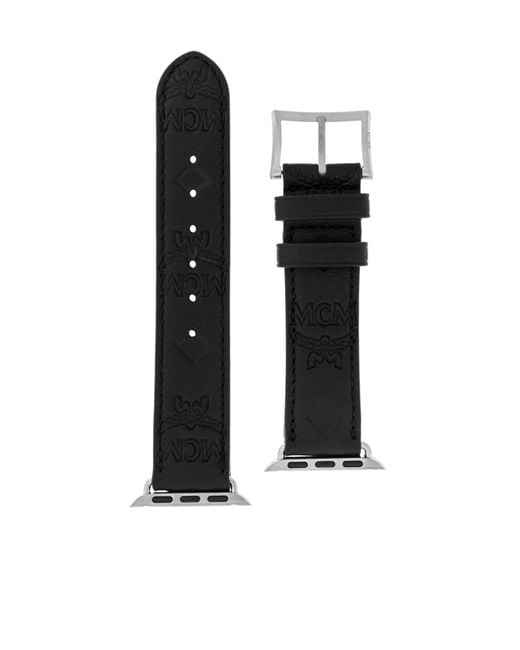 MCM Black Embossed-Monogram Leather Apple Watch Band for men