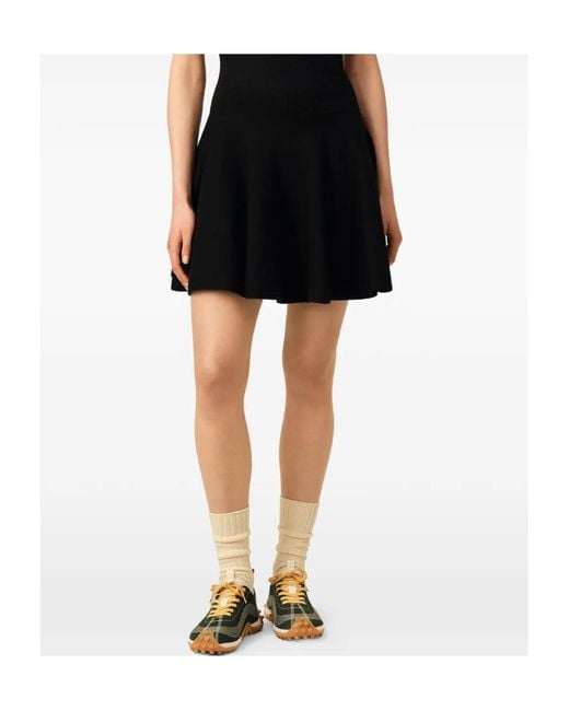 AMI Black Pleated Midi Skirt