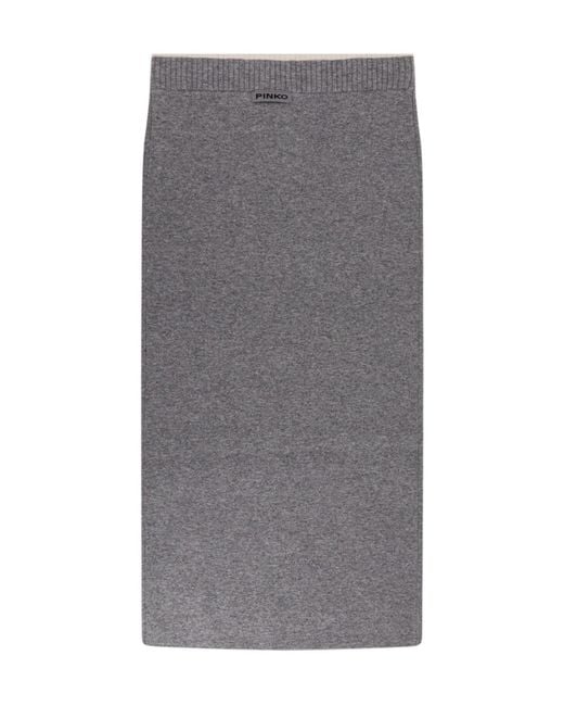 Pinko Gray Nuova Guinea Logo Patch Knitted Midi Skirt