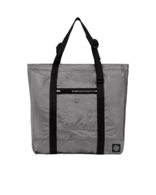 Stone Island Black Logo Patch Shopping Bag for men