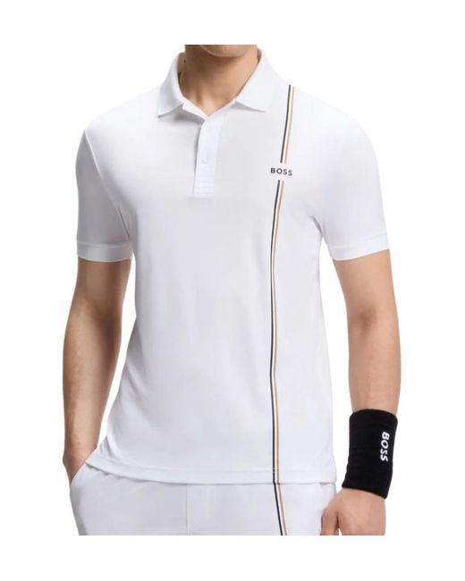 Boss White Logo-Print Polo Shirt for men