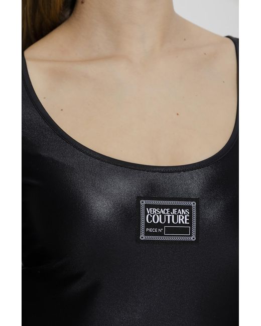 Versace Jeans Black Logo-Patch Long-Sleeve Bodysuit