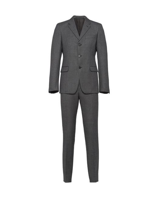 Prada Gray Single-Breasted Wool Suit for men