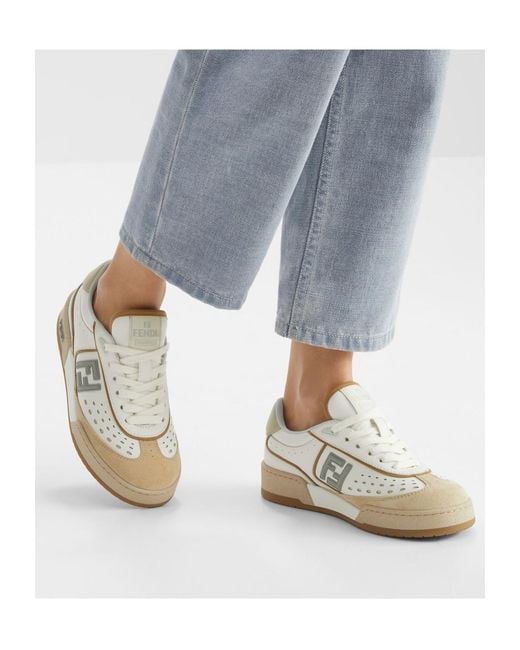 Fendi White Match Lace-Up Sneakers